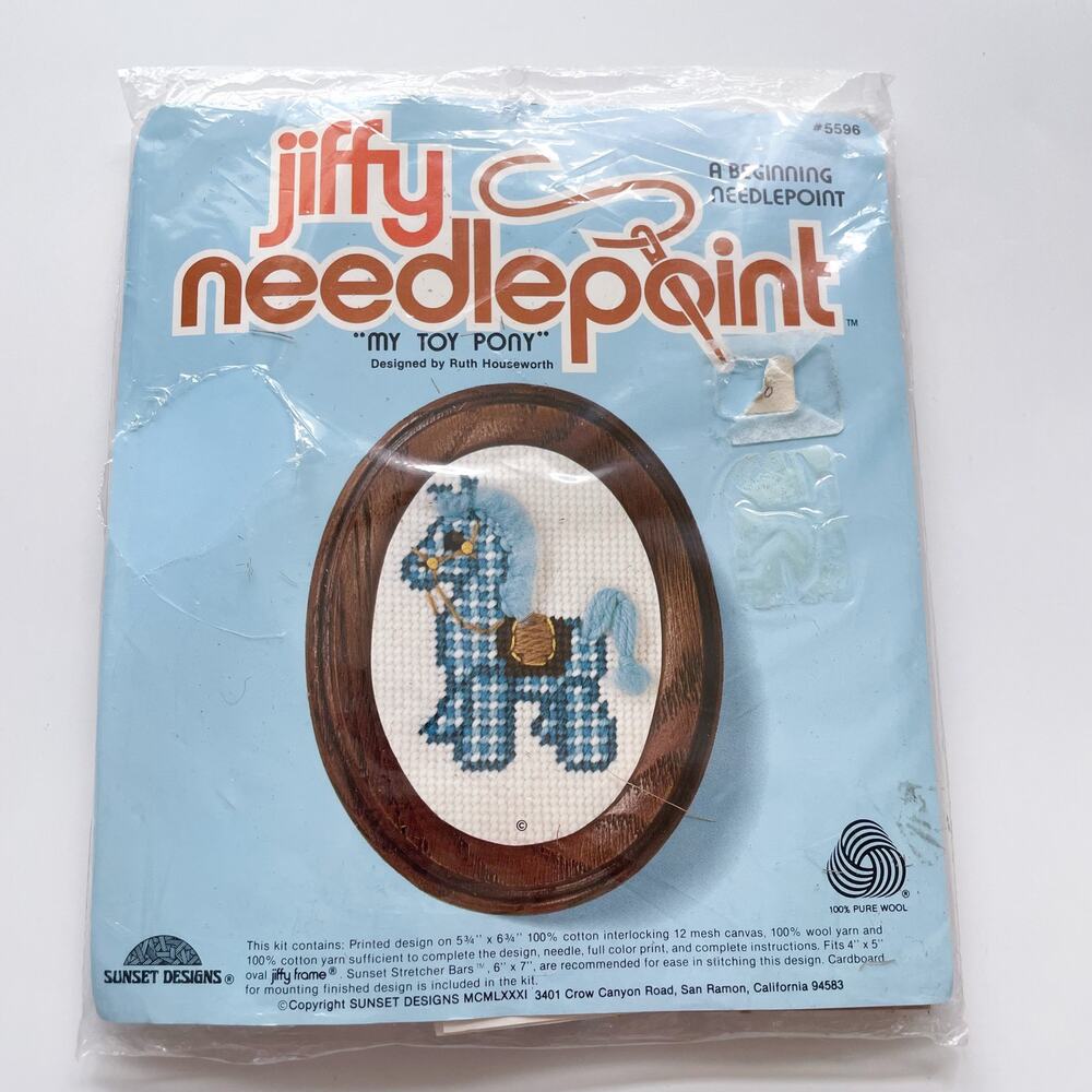 New Vintage Jiffy Needlepoint 'My Toy Pony' Beginner Kit Baby Boy Nursery